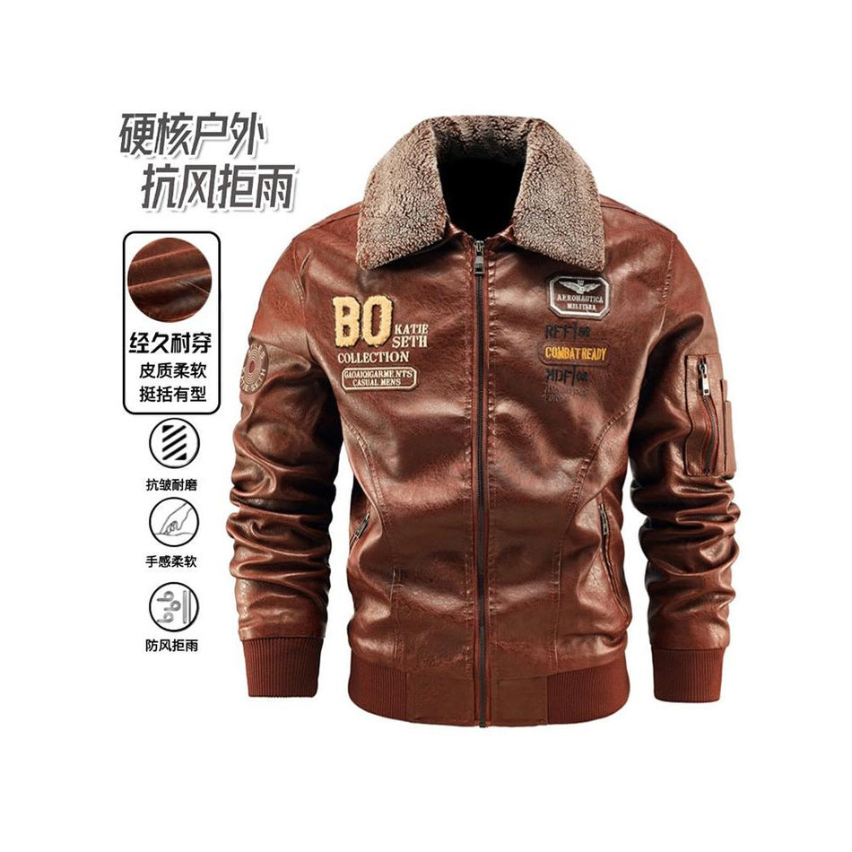 STOCK-Men’s Fleece-Lined PU Leather Biker Jacket