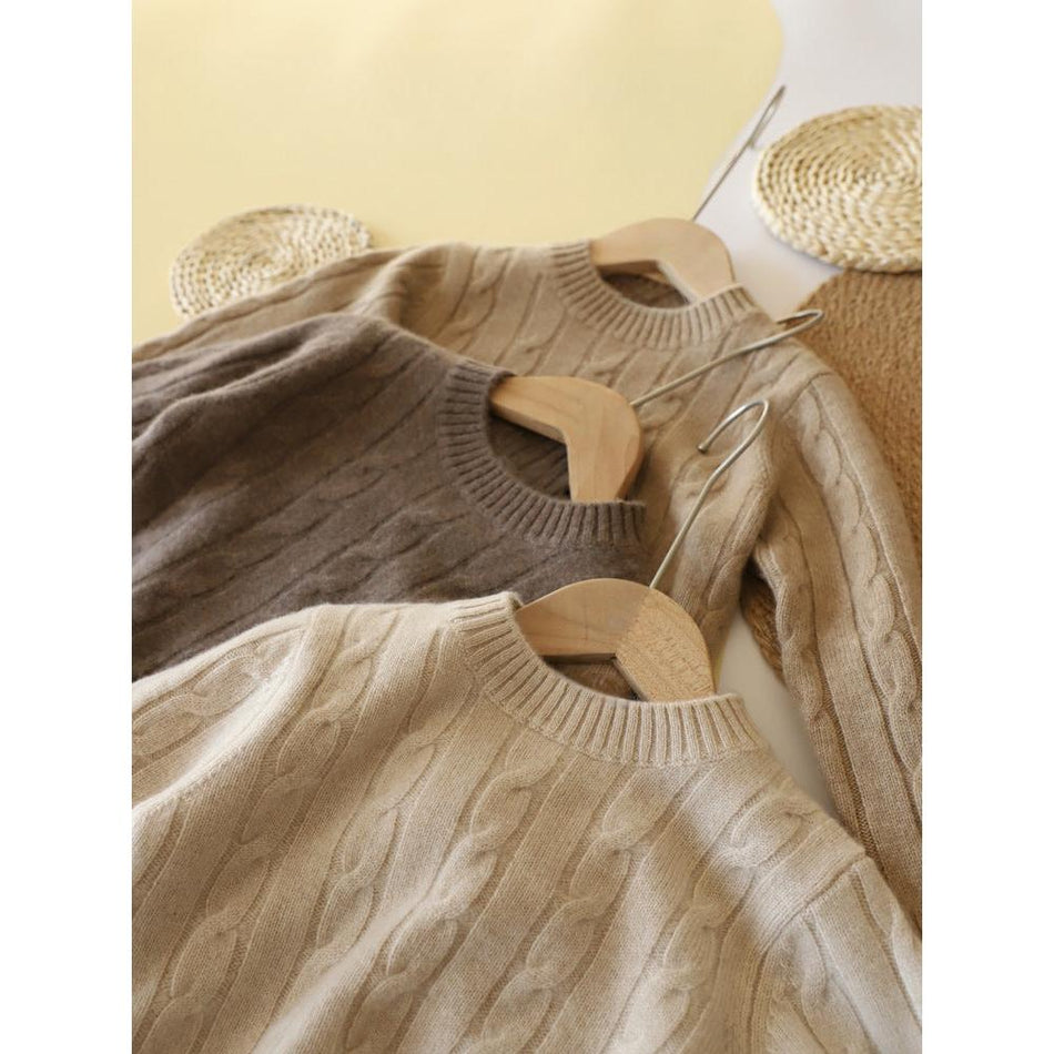Kids Pure Color Cable Knit Wool Sweater – Winter 2025