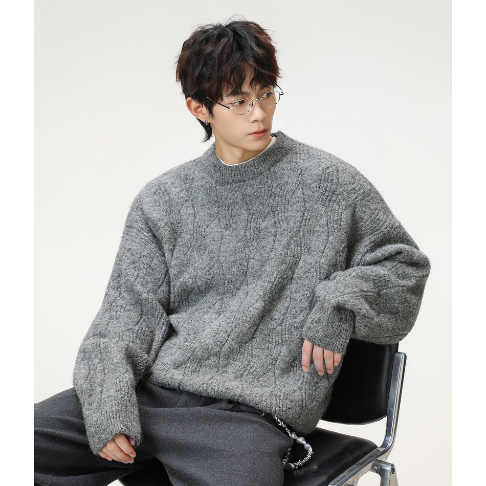 INSTOCK- Men’s Mohair Cable Knit Half Turtleneck Sweater Retro