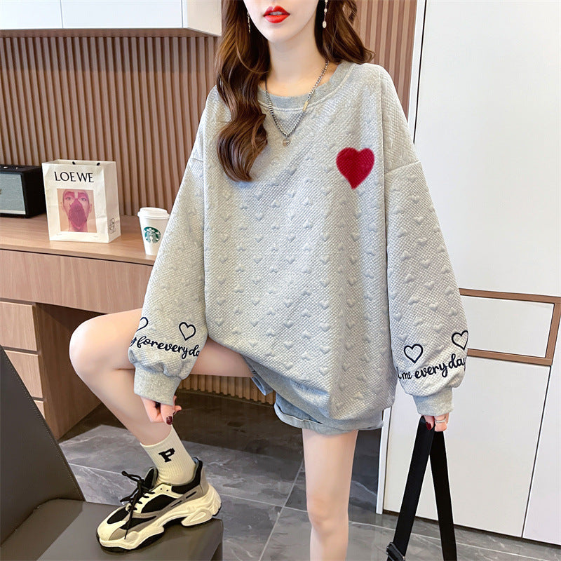 Japanese-Style Heart Embroidered Sweatshirt