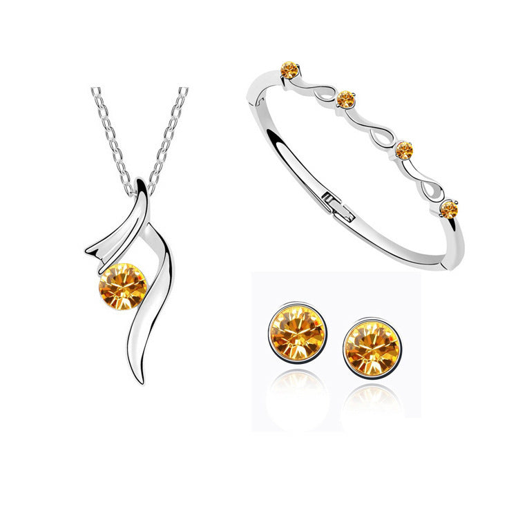 Korean Crystal Jewelry Set | Necklace, Earrings & Bracelet