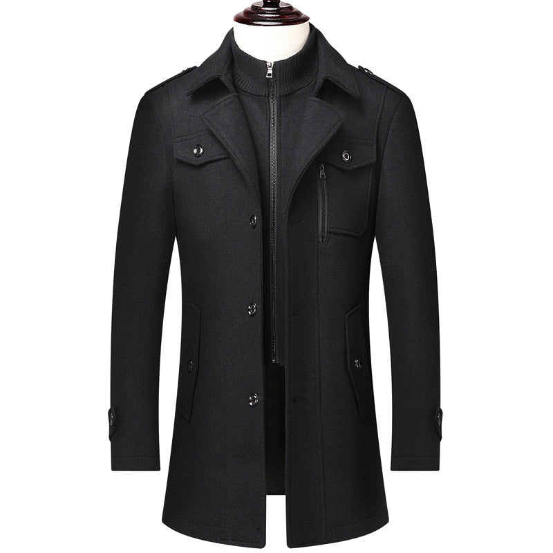 Men’s Mid-Length Wool Coat Winter Thick Warm Jacket
