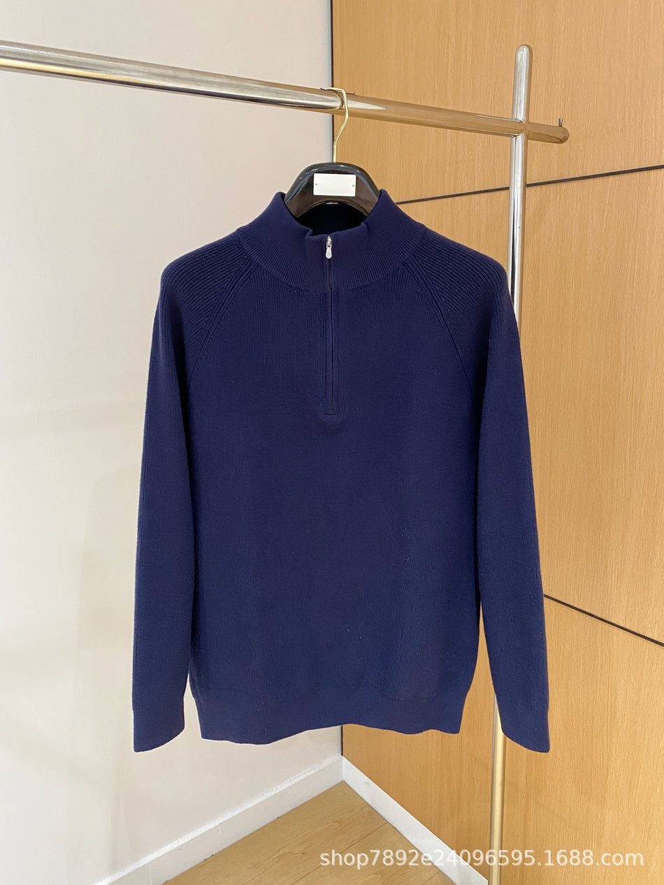 STOCK-Men’s Italian BC Style Stand-Up Collar Half-Zip Knitted