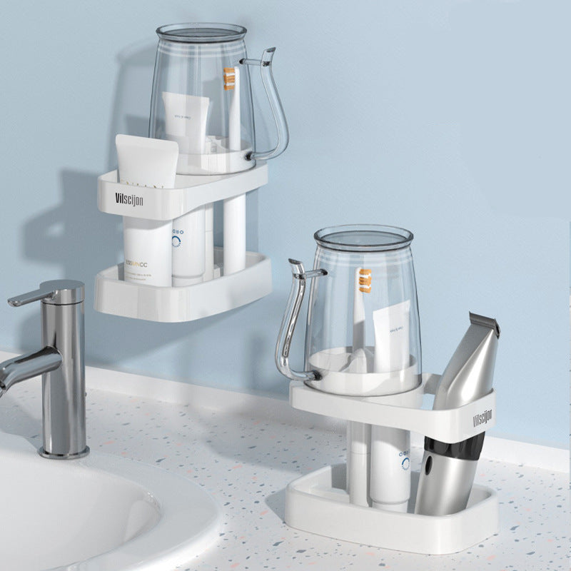 No-Drill Wall-Mounted Toothbrush & Cup Holder