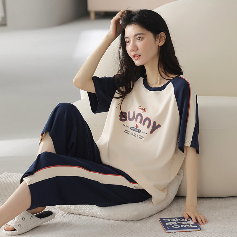INSTOCK-Cotton Pajamas – Korean Style Cropped Summer Set