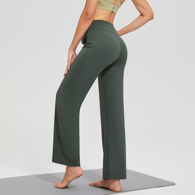 Seamless Drawstring Yoga Pants Women High-Waisted Wide-Leg