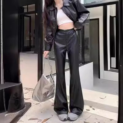STOCK-Women’s High-Waist PU Leather Pants