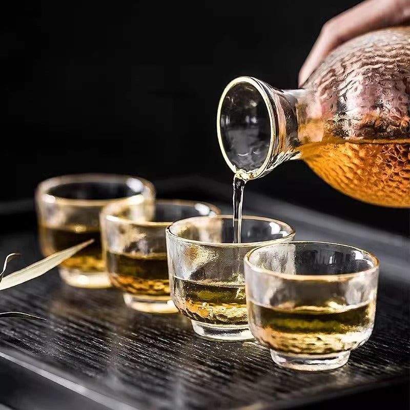 Japanese Hammered Glass Sake Set Phnom Penh Wine Warmer