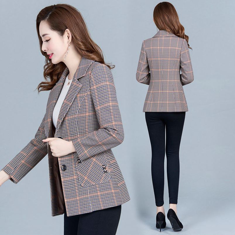 STOCK-Women’s Large Size Plaid Small Suit