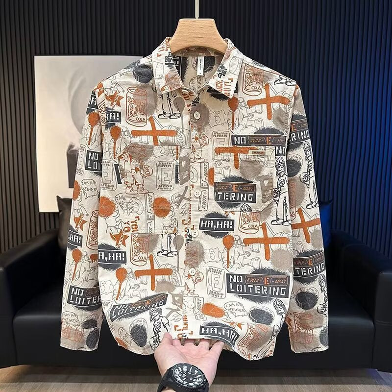 Men’s Trendy Printed Graffiti Long-Sleeve Shirt