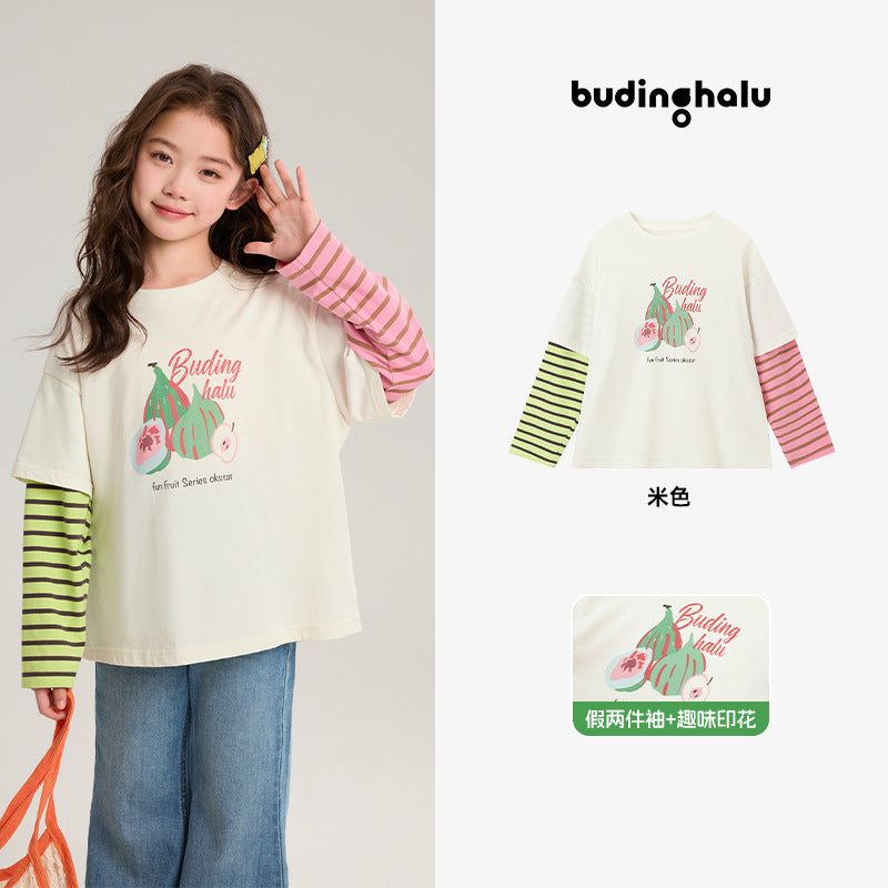 Pudding Haru Girls’ Contrast Color Fake Two-Piece Tee 2026 – Kids Fashion Nepal | Tudoholic