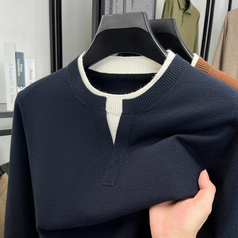Men’s Wool Knitted Sweater – Autumn Winter Two-Tone