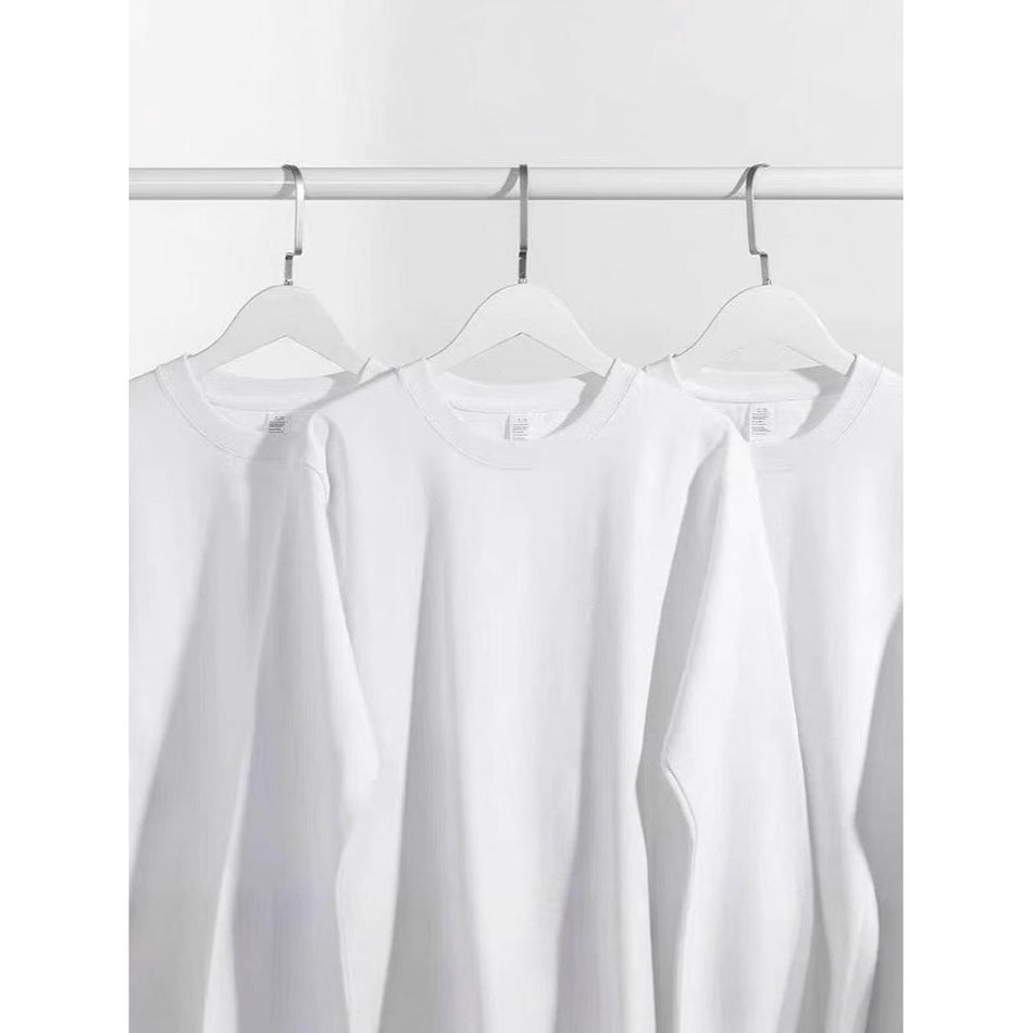 Unisex 300g Xinjiang Cotton Long-Sleeve Loose White T-Shirt