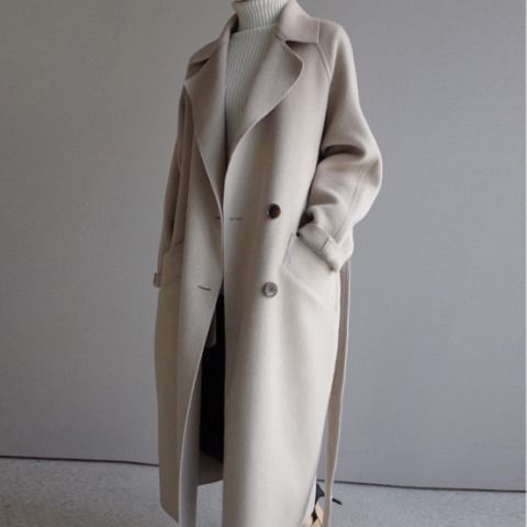 Korean Long Lace-Up Over-Knee Woolen Outwear