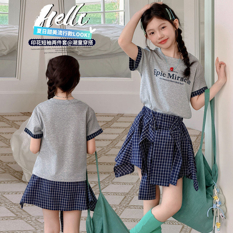 Girls Plaid T-Shirt & Pantskirt Set – Versatile Kids Outfit Nepal | Tudoholic