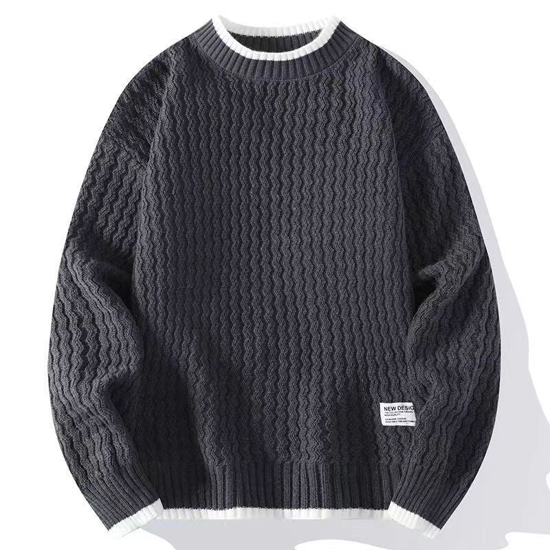 Men’s Loose Casual Patchwork Long Sleeve Sweater Autumn Winter