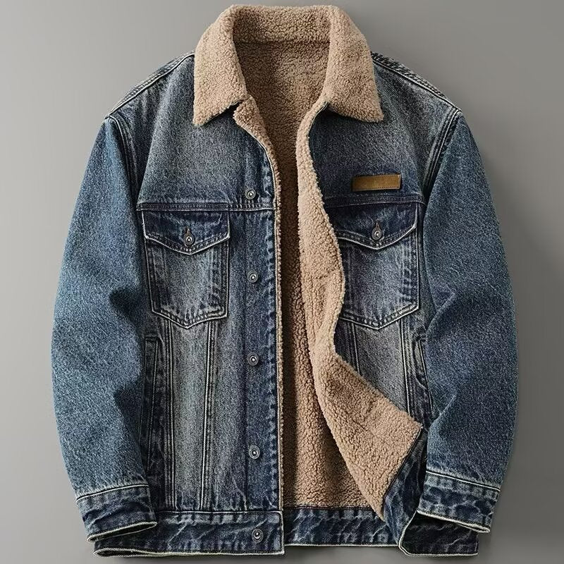 Men’s 2025 Retro Fleece-Lined Denim Jacket Winter