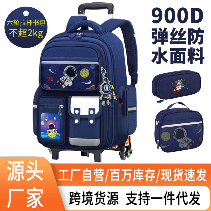 STOCK-Capybara Astronaut Waterproof Trolley School Backpack Kids!