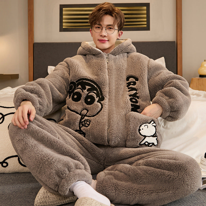 Men’s Winter Coral Velvet Thickened Pajamas Fleece-Lined