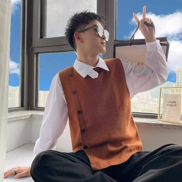 Sleeveless Sweater – Korean Style Single-Breasted Waistcoat