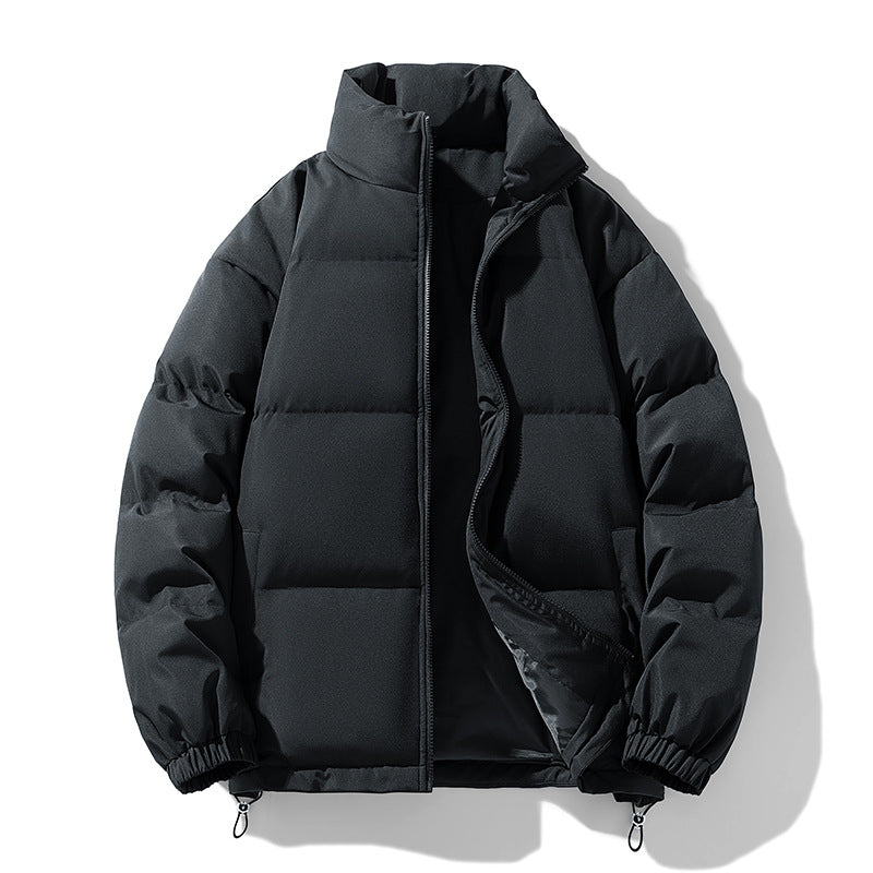 Unisex Stand Collar Puffer Jacket – Solid Color Winter Coat