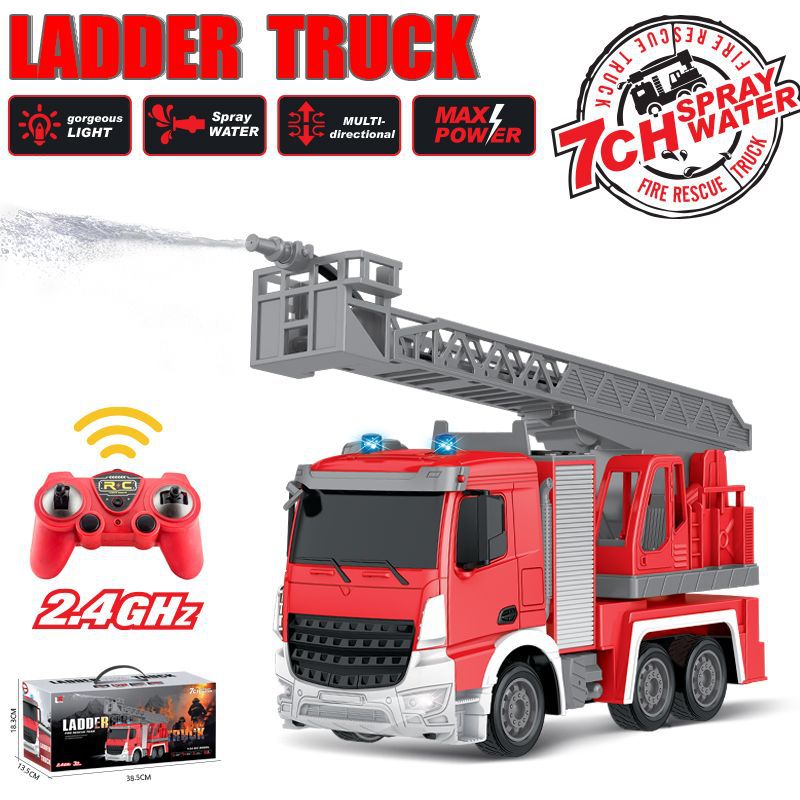 RC Fire Truck Toy with Water Spray & Lift Ladder