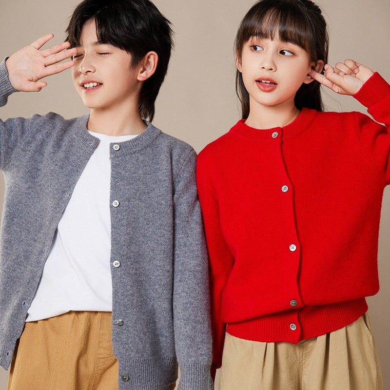 Kids’ Wool Cashmere Cardigan – Unisex Knitted Sweater