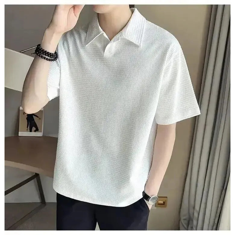 STOCK-Retro Loose Polo Shirt for Men – Japanese Style