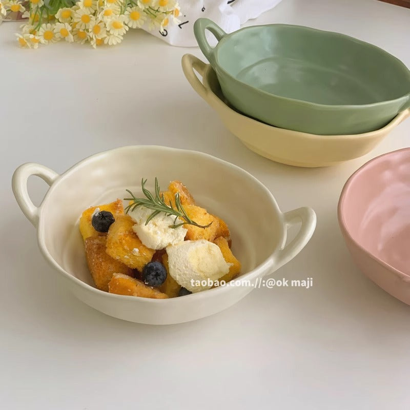 Vintage Ceramic Soup & Yogurt Bowl with Handles