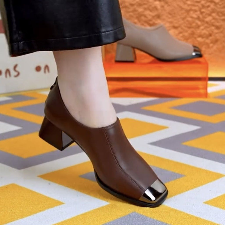 Women’s Square Heel Leather Shoes Spring & Autumn 2026