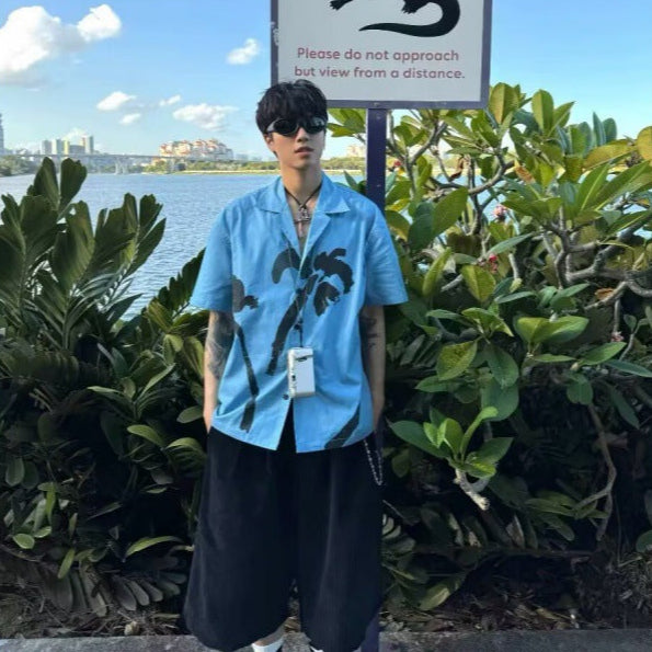 Men’s Cuban Collar Printed Shirt – Trendy Summer Vacation Top