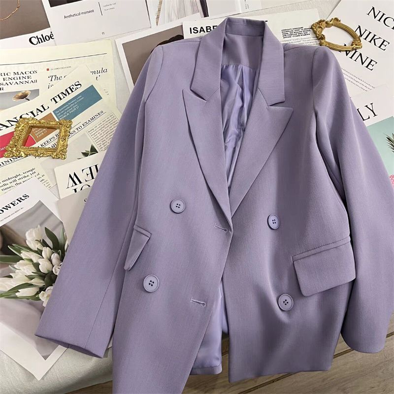 Purple Korean Style Double-Breasted Blazer for Women