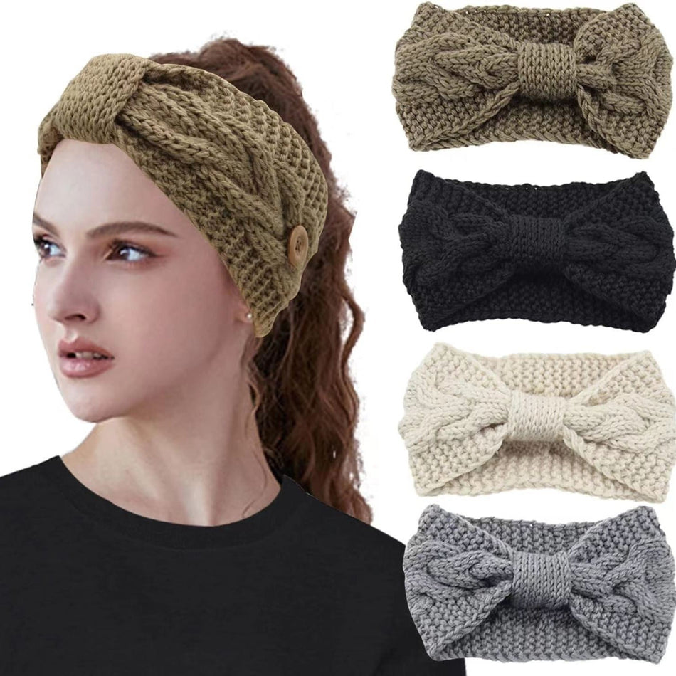 European American Wool Knitted Twist Bow Sports Ear Protector