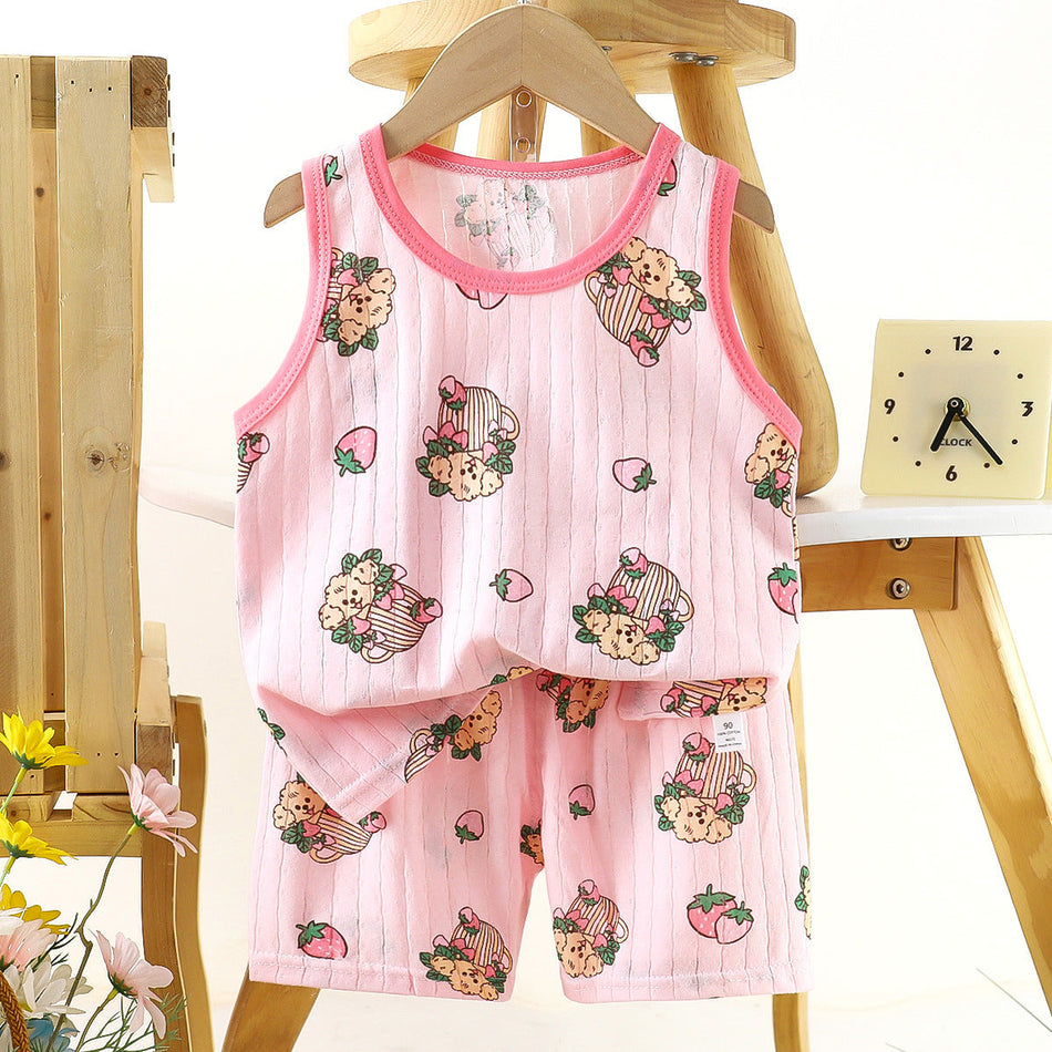 Kids Korean Summer Vest Set 2026 Cartoon Two-Piece