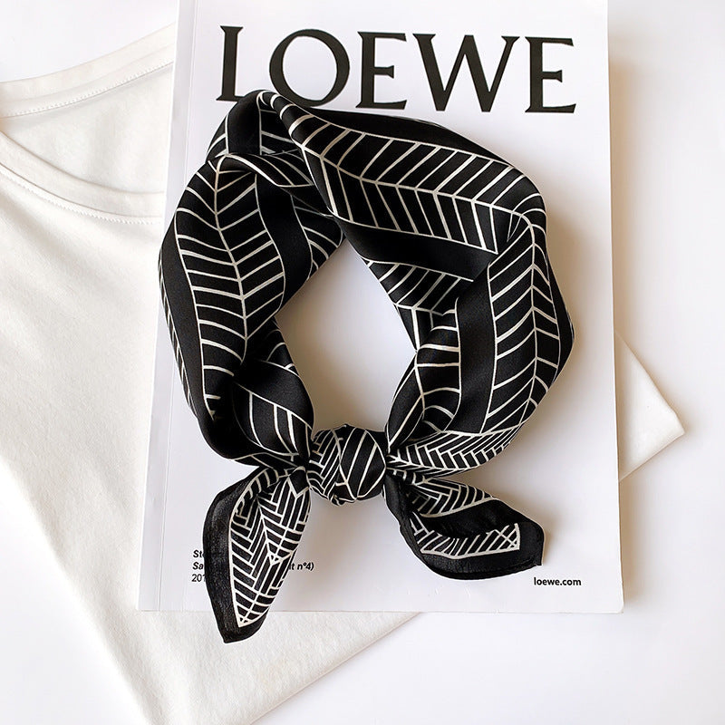 Elegant Geometric Silk Satin Square Scarf – 53cm Spring Crepe