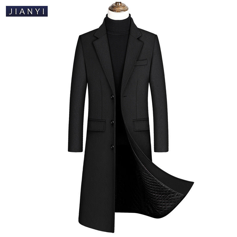 Men’s European Woolen Outwear – Thickened Knee-Length Coat