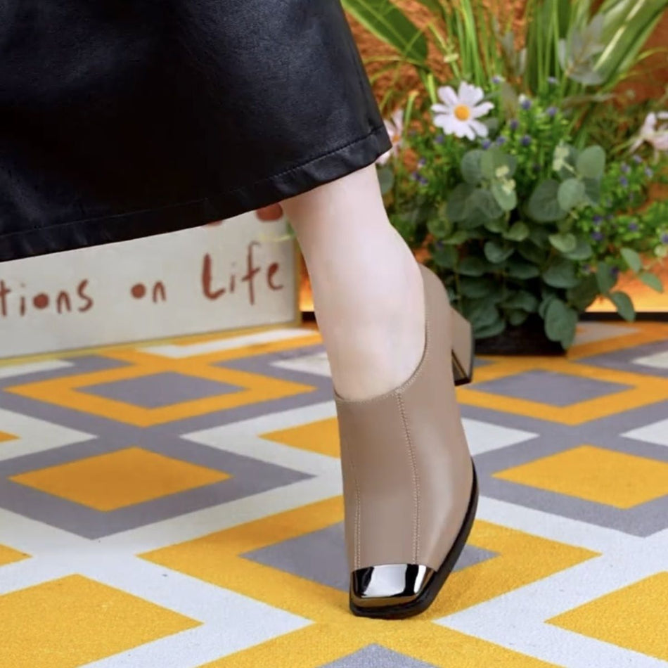 Women’s Square Heel Leather Shoes Spring & Autumn 2026