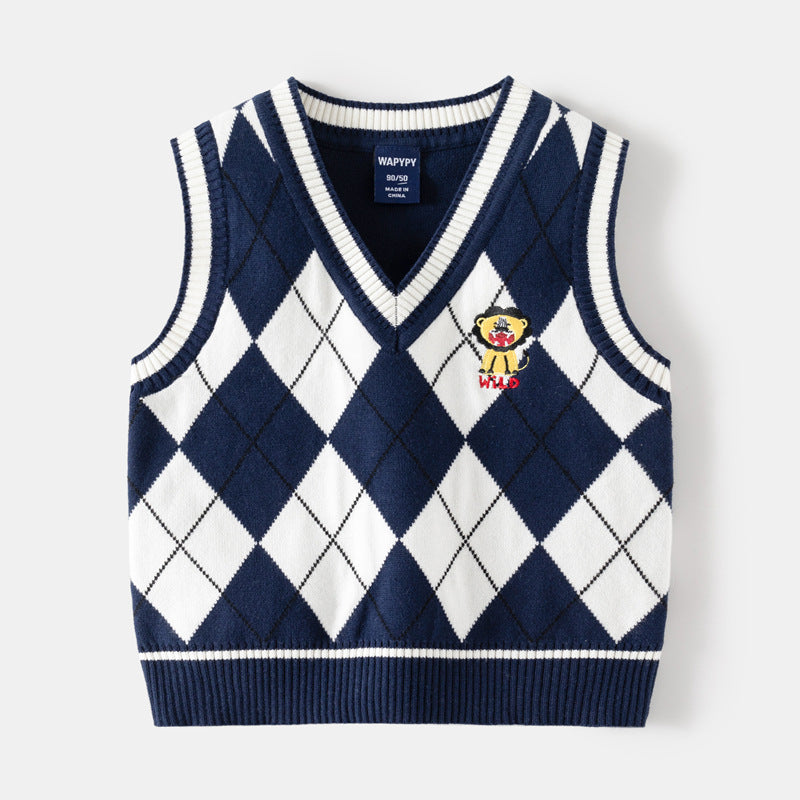STOCK-Boys’ Woolen V-Neck Sweater Vest
