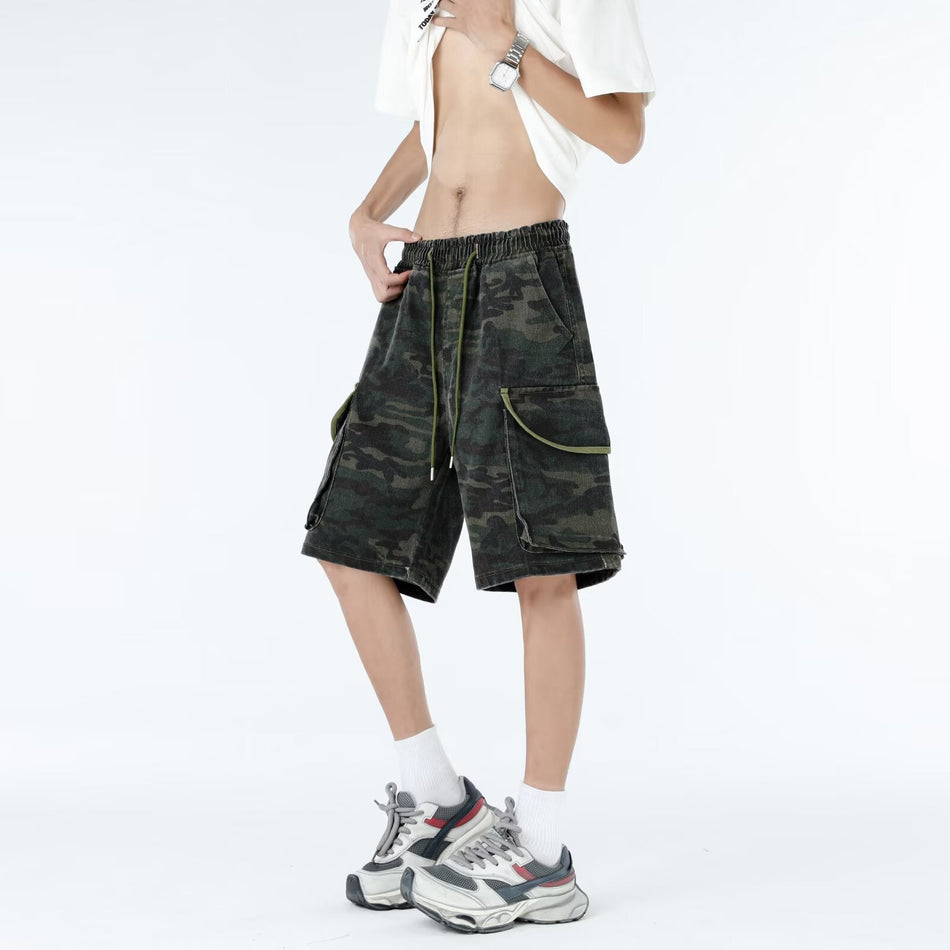 Camouflage Cargo Denim Knee-Length Shorts