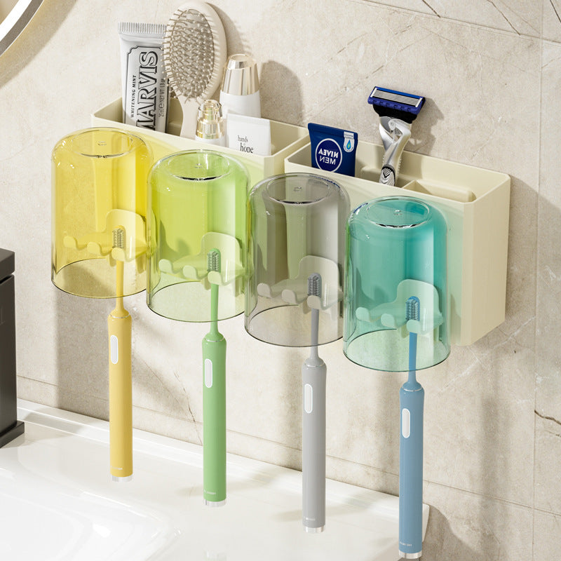 Punch-Free Wall-Mounted Toothbrush & Mouthwash Cup Set