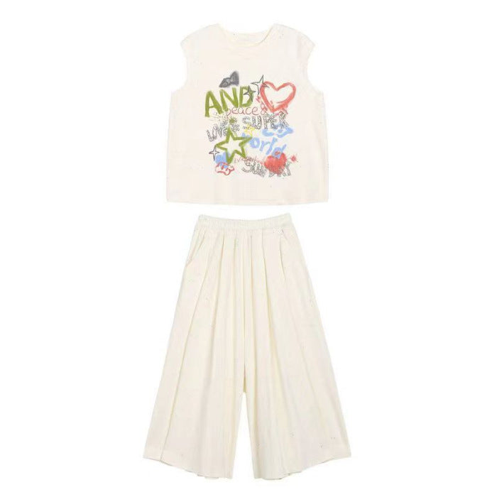 Girls Sleeveless Print Summer Two-Piece Set – Light Kids Fashion Nepal | Tudoholic