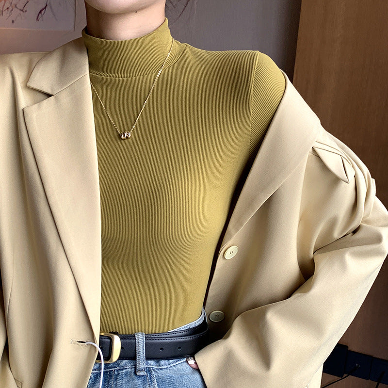 STOCK-Women’s Knit Semi-High Collar Pullover