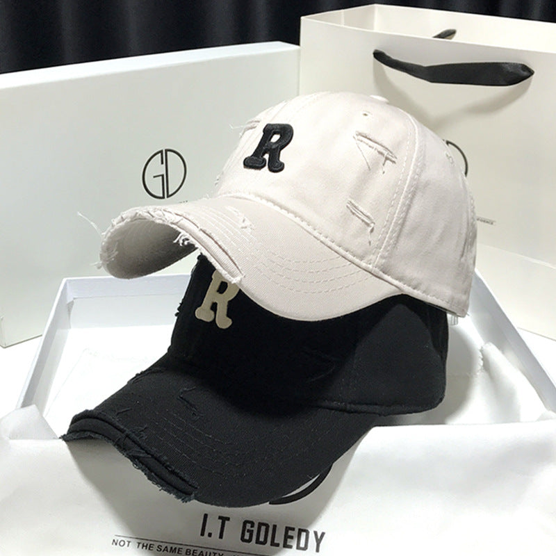 Brown Ripped Baseball Cap – Trendy Sun Hat for Men