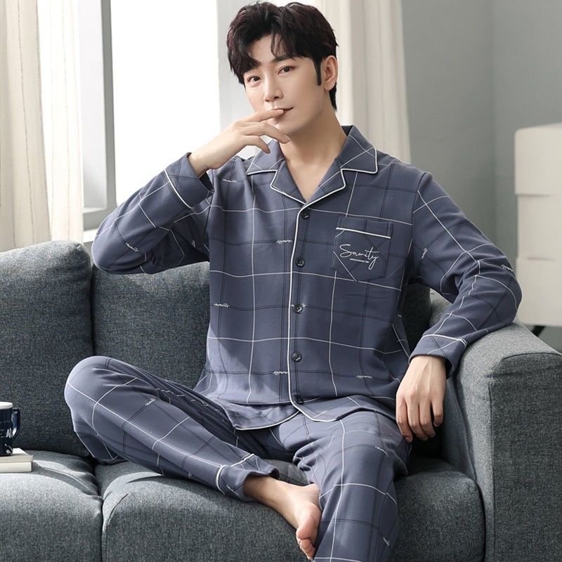 Men’s Plaid Loungewear – Long Sleeve Home Set Plus Size