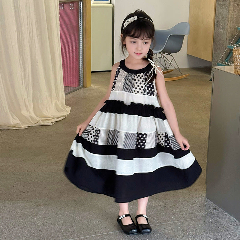 Girls’ Lace Dot Summer Dress 2025 – Baby Princess Hepburn Style