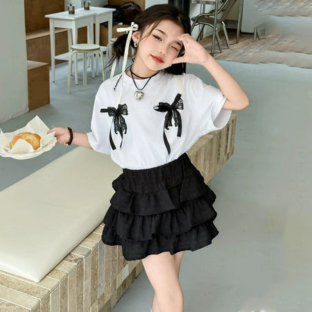 Girls Lace Cake Skirt Korean Two-Piece Set – Elegant Kids Outfit Nepal | Tudoholic