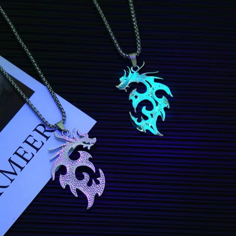 STOCK-Luminous Flame Dragon Pendant – Trendy Men's Necklace