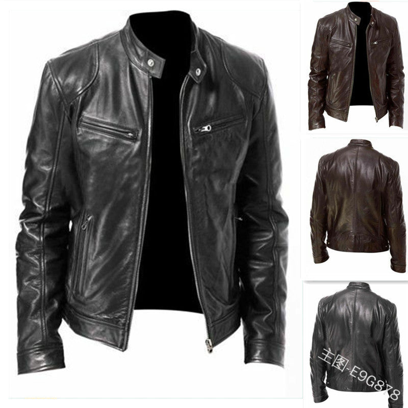 Men’s Multi-Pocket PU Leather Motorcycle Jacket
