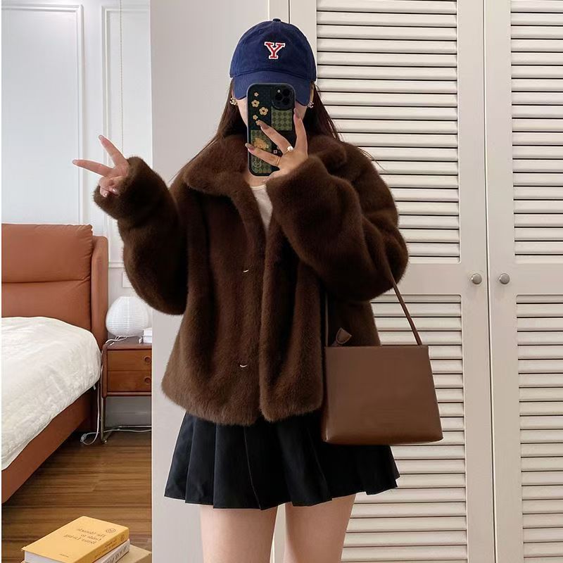 Women’s Faux Mink Fur Coat Short Winter Velvet Jacket