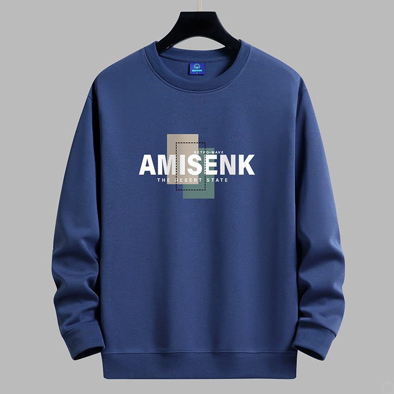 Fleece-Lined Round Neck Sweatshirt Men Loose Plus Size Winter